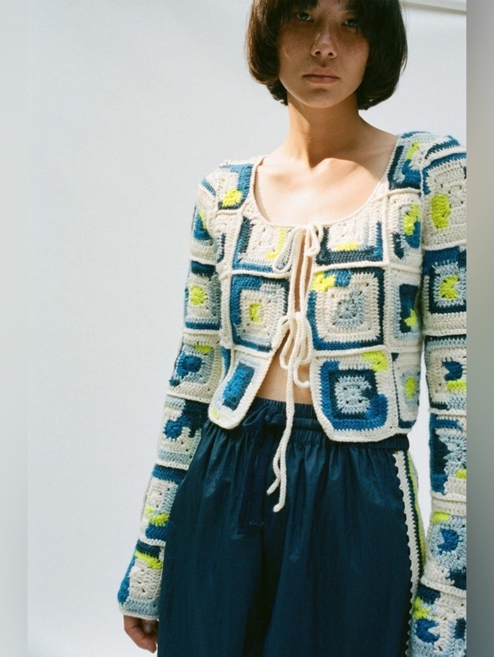 Sea New York Hayden Crochet Wool Granny Knit Crop Cardigan